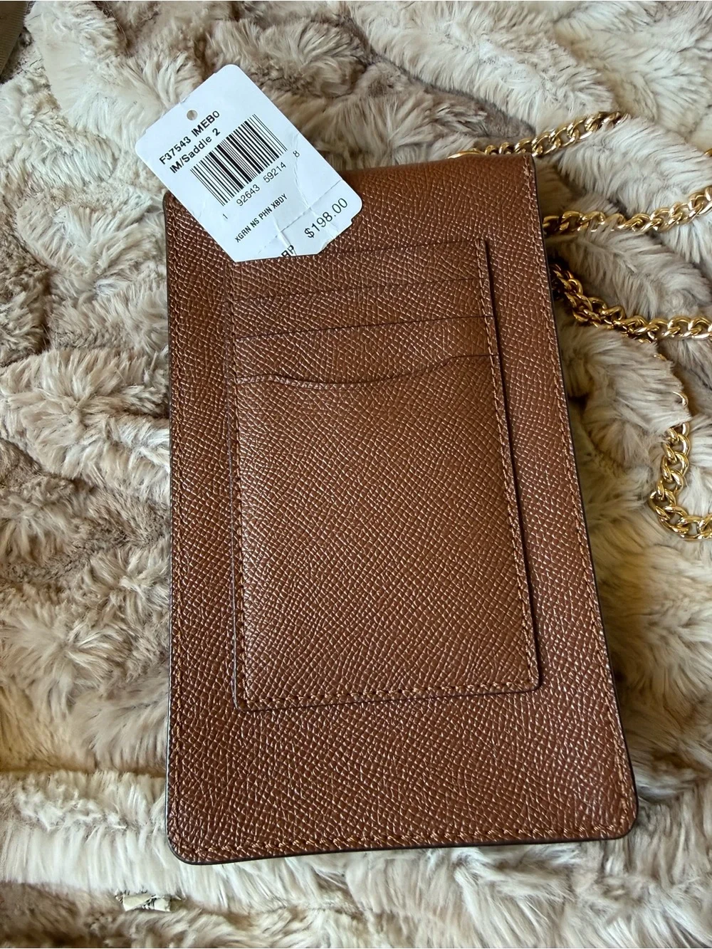 Coach saddle Brown Leather phone card Crossbody Pouch with Gold Chain - Picture 5 of 6